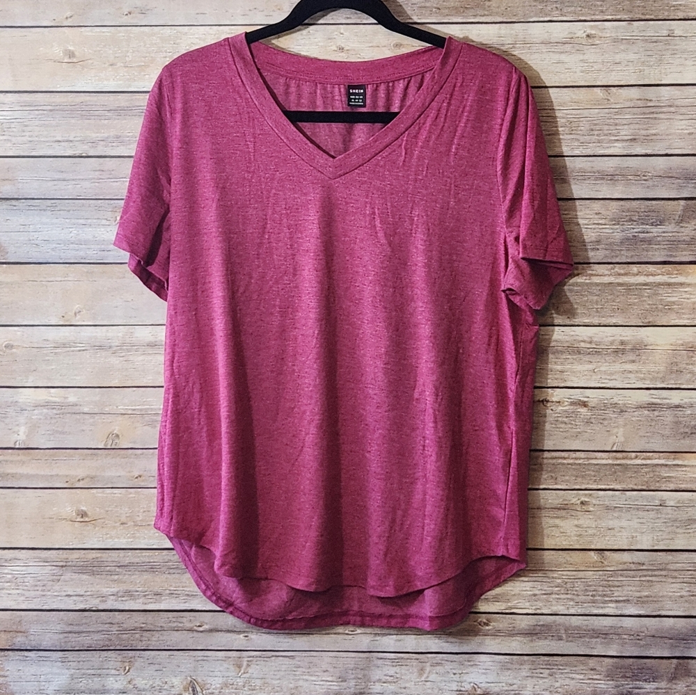 SHEIN Berry Short Sleeve V-Neck Tee